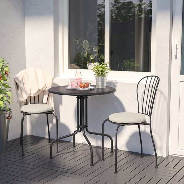 LÄCKÖ table+2 chairs, outdoor, grey/Frösön/Duvholmen beige