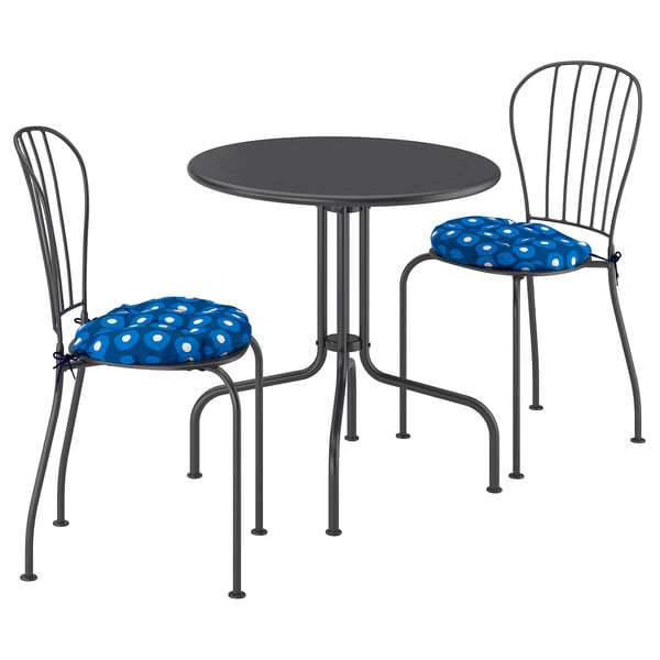 LÄCKÖ - Table + 2 garden chairs, grey/Klösan dark blue, 70 cm