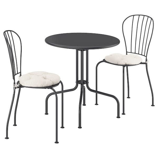 Ikea LÄCKÖ - Table+2 garden chairs, gray/Kuddarna gray-light beige,70 cm