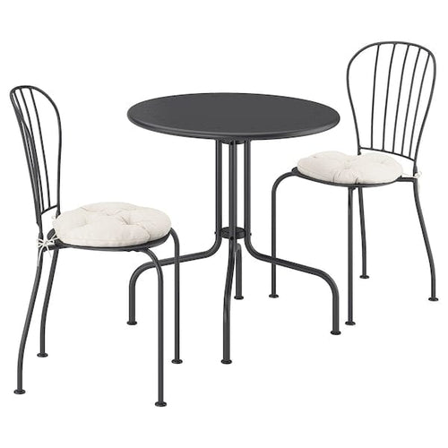 LÄCKÖ - Table+2 garden chairs, gray/Kuddarna gray-light beige,70 cm