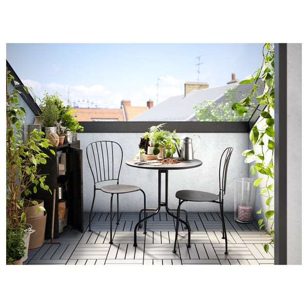LÄCKÖ table+2 chairs, outdoor, grey, 70 cm