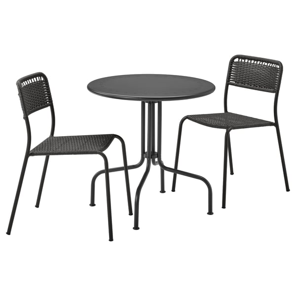LÄCKÖ / VIHOLMEN table+2 chairs, outdoor, grey/dark grey