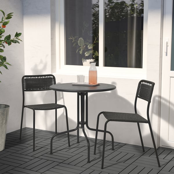 LÄCKÖ / VIHOLMEN - Table+2 chairs, outdoor, grey/dark grey ,