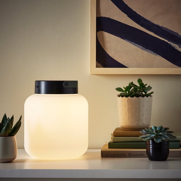 LÄNSPORT - LÄNSPORT LED portable lamp, battery operated, white/dark grey, 22 cm