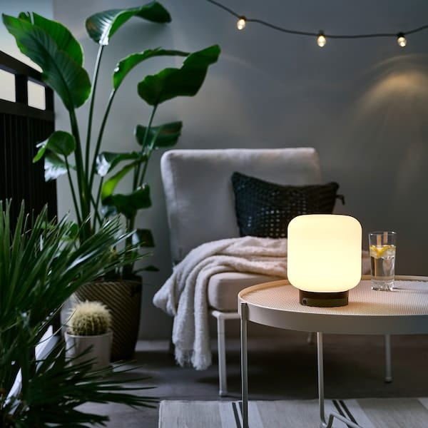 Ikea LÄNSPORT - LED portable lamp, battery operated, white/dark grey, 22 cm