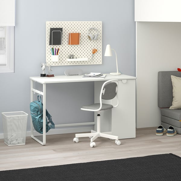 LÄRANDE - Desk with pull-out storage unit, white, 120x58 cm