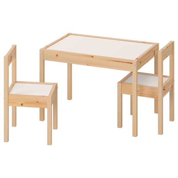 LÄTT children's table with 2 chairs, white/pine, 63x28 cm