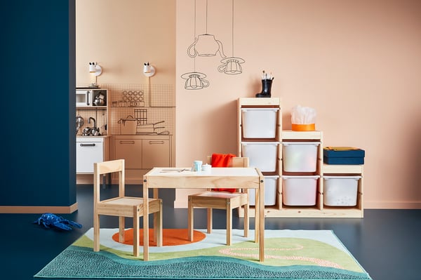 LÄTT children's table with 2 chairs, white/pine, 63x28 cm