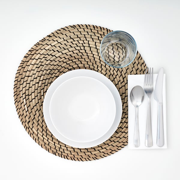 LÄTTAD place mat, seagrass/black, 37 cm