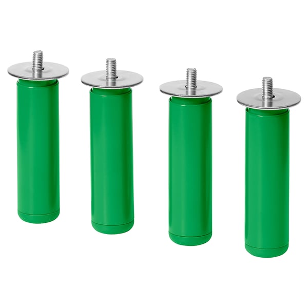 LÄTTHET leg, green/metal, 11 cm, 4 pack