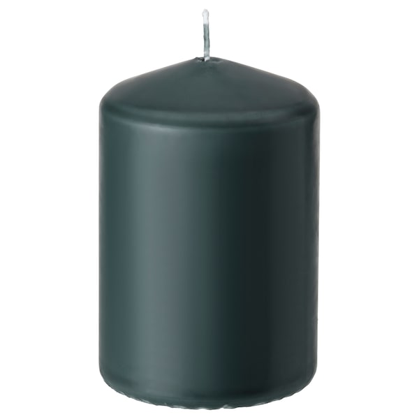 LÄTTNAD - Unscented pillar candle, dark grey-green, 10 cm