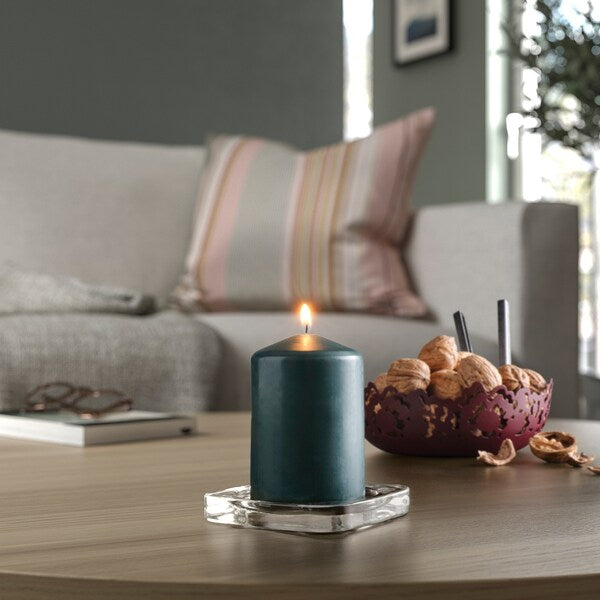 LÄTTNAD - Unscented pillar candle, dark grey-green, 10 cm