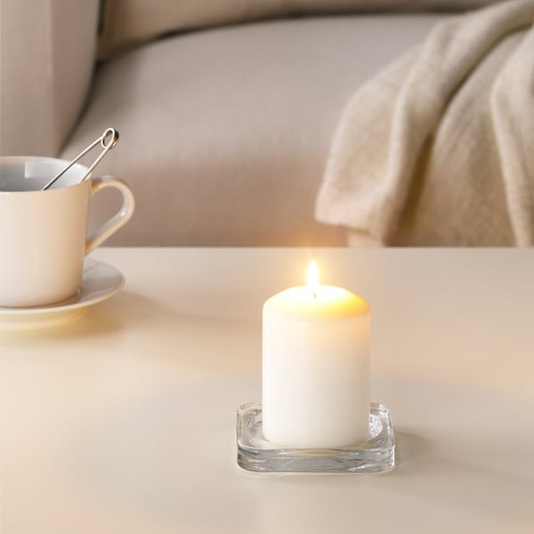 LÄTTNAD unscented block candle, natural, 10 cm 26 hr