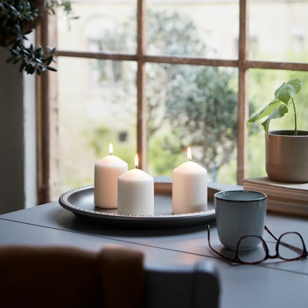 LÄTTNAD unscented block candle, natural, 10 cm 26 hr