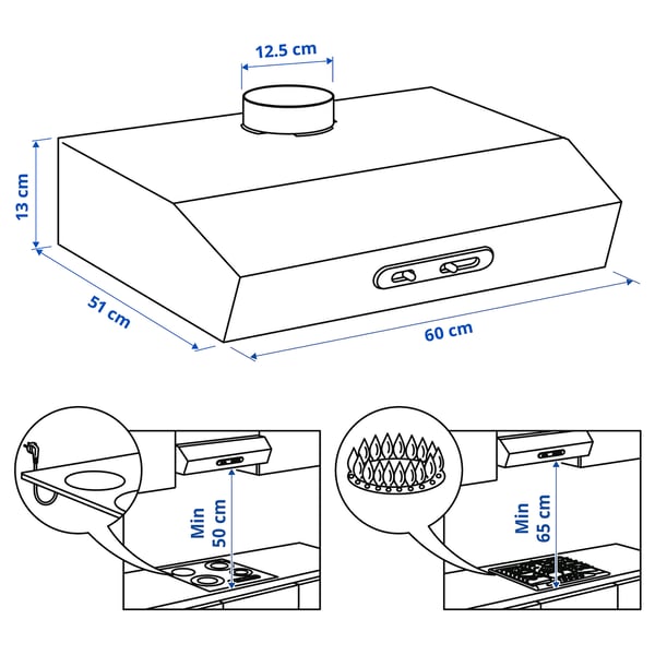 LAGAN Hood to be fixed to the wall - white 60 cm , 60 cm