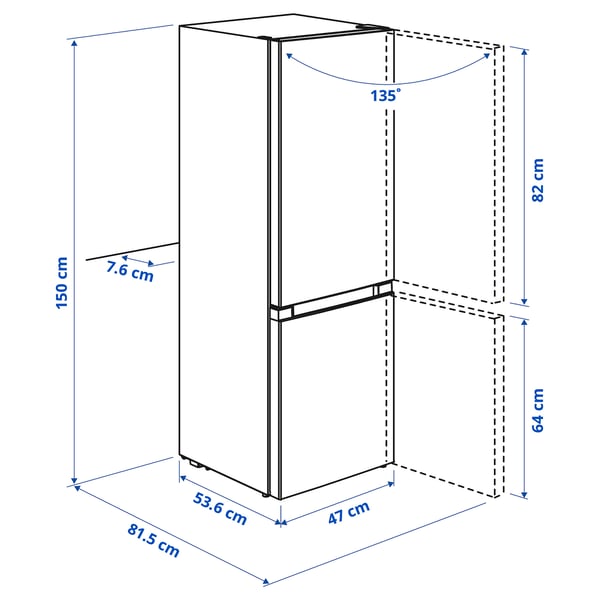 LAGAN - Refrigerator/freezer, freestanding/white, 115/59 l - Width: 47.0 cmDepth: 51.5 cmHeight: 150.0 cmRefrigerator volume: 115 lFreezer volume: 59 lWeight: 37.00 kgCable length: 2.2 m