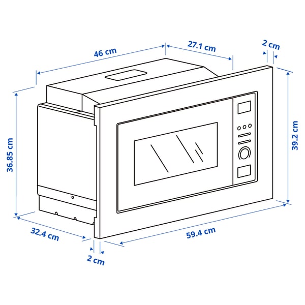 LAGAN built-in microwave, black, 59.5x39.4x34.4 cm