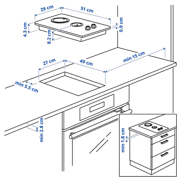 LAGAN gas hob, stainless steel, 29 cm