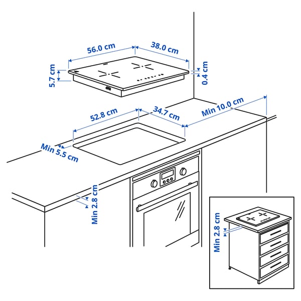 LAGAN induction hob, plug-in 2 zones/black, 56.0x5.7x38.0 cm