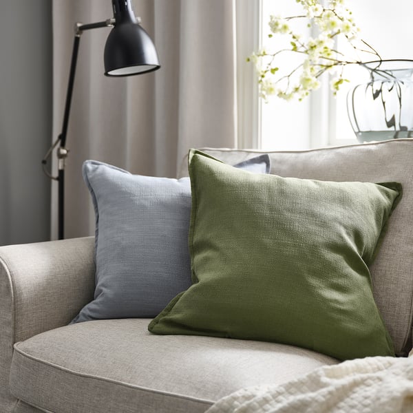 LAGERPOPPEL cushion cover, grey-green, 50x50 cm