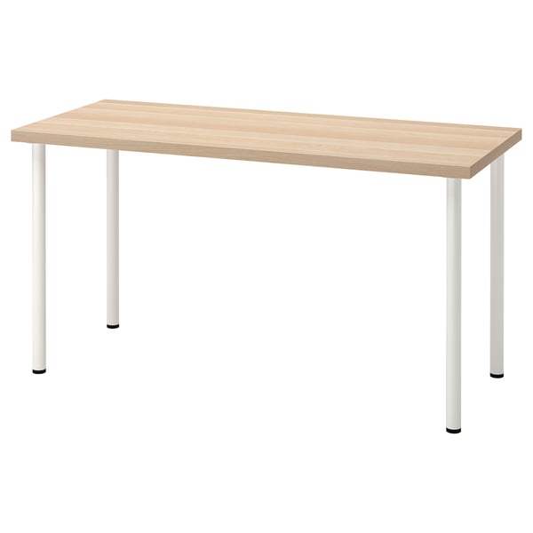 LAGKAPTEN / ADILS desk, white stained oak effect/white, 140x60 cm