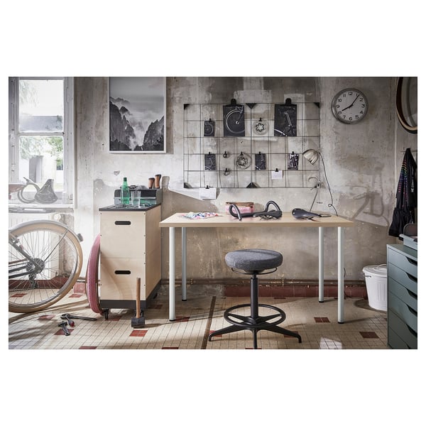 LAGKAPTEN / ADILS desk, white stained oak effect/white, 140x60 cm