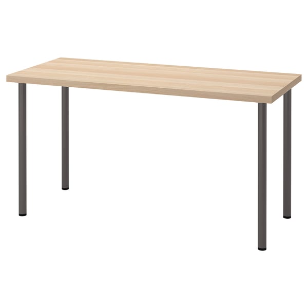 LAGKAPTEN / ADILS desk, white stained oak effect/dark grey, 140x60 cm