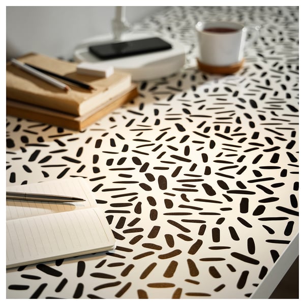 LAGKAPTEN / ADILS - Desk, organic shapes/black white,140x60 cm
