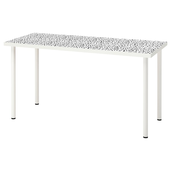 LAGKAPTEN / ADILS - Desk, organic shapes/black white,140x60 cm