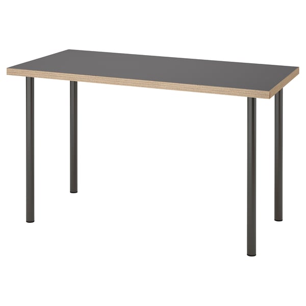 LAGKAPTEN / ADILS desk, grey/wood effect dark grey, 120x60 cm