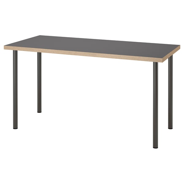 LAGKAPTEN / ADILS desk, grey/wood effect dark grey, 140x60 cm