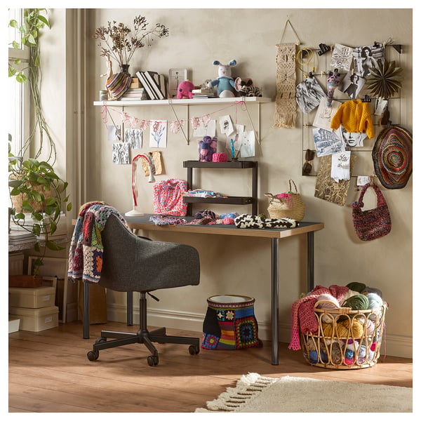 LAGKAPTEN / ADILS desk, grey/wood effect dark grey, 140x60 cm
