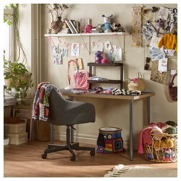 LAGKAPTEN / ADILS desk, grey/wood effect dark grey, 120x60 cm