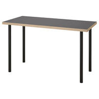 LAGKAPTEN / ADILS desk, grey/wood effect black, 120x60 cm