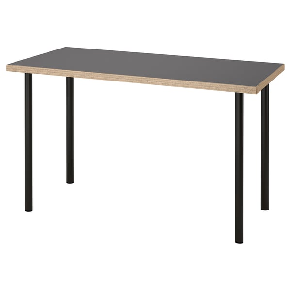 LAGKAPTEN / ADILS desk, grey/wood effect black, 120x60 cm