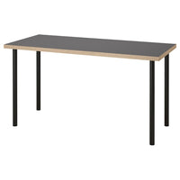 LAGKAPTEN / ADILS desk, grey/wood effect black, 140x60 cm