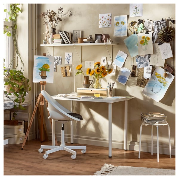 LAGKAPTEN / ADILS - LAGKAPTEN / ADILS Desk, grid multicolour/white, 120x60 cm