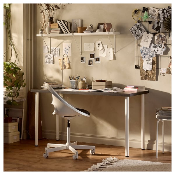 LAGKAPTEN / ADILS desk, black-brown/white, 140x60 cm