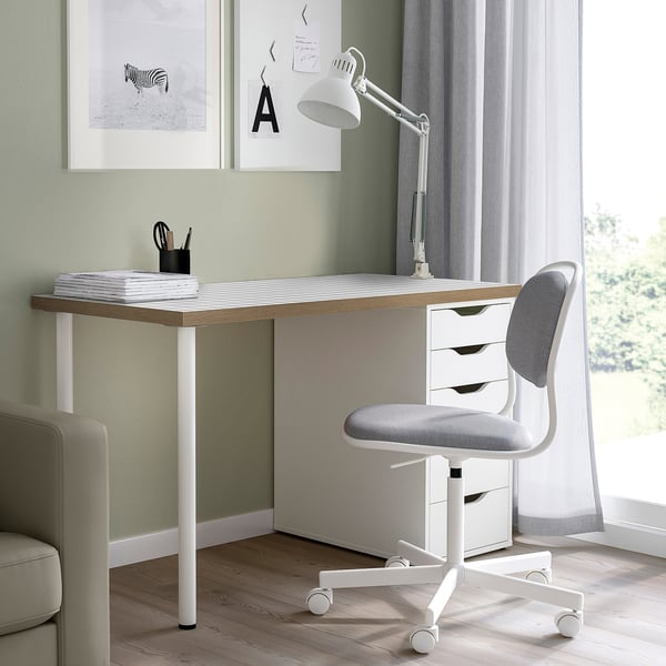 LAGKAPTEN / ALEX desk, white anthracite/white, 140x60 cm