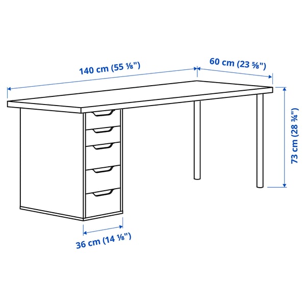 LAGKAPTEN / ALEX desk, white/white stained oak effect, 140x60 cm