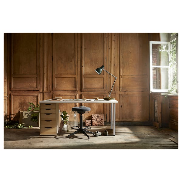 LAGKAPTEN / ALEX desk, white/white stained oak effect, 140x60 cm