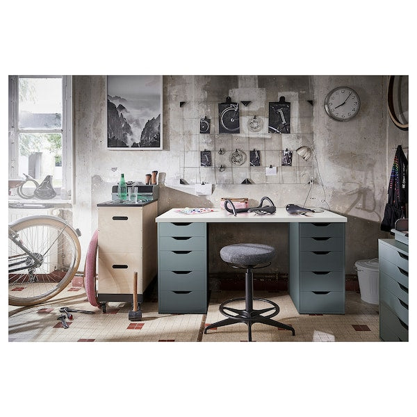 LAGKAPTEN / ALEX - Desk, white/grey-turquoise, 140x60 cm