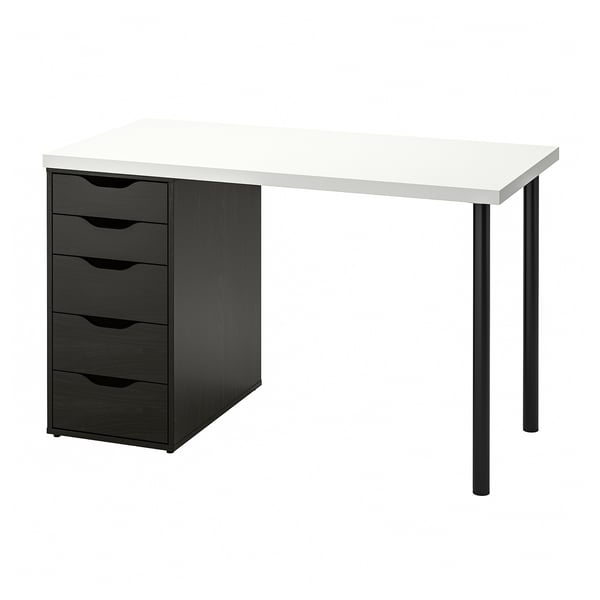 LAGKAPTEN / ALEX desk, white/black-brown, 120x60 cm
