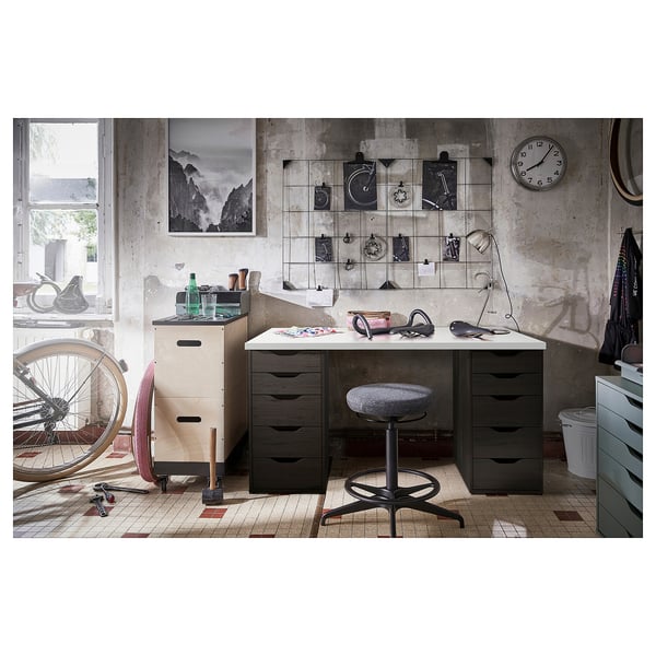 LAGKAPTEN / ALEX desk, white/black-brown, 140x60 cm