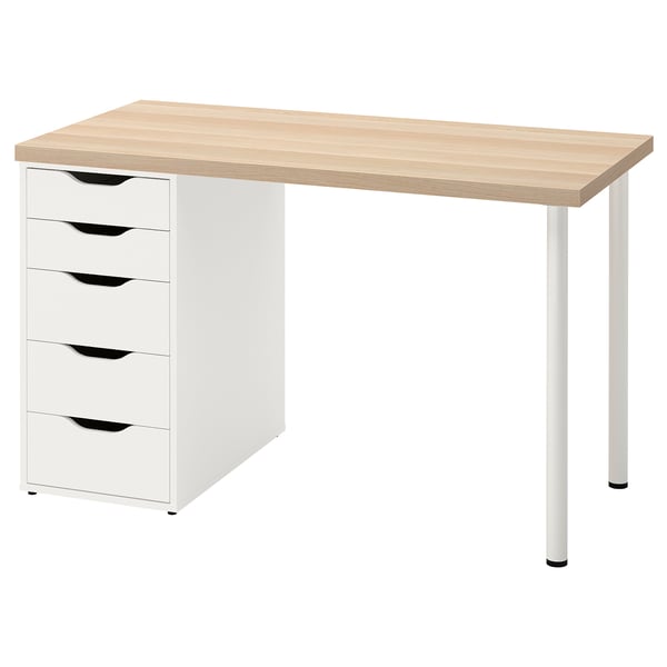LAGKAPTEN / ALEX desk, white stained oak effect/white, 120x60 cm