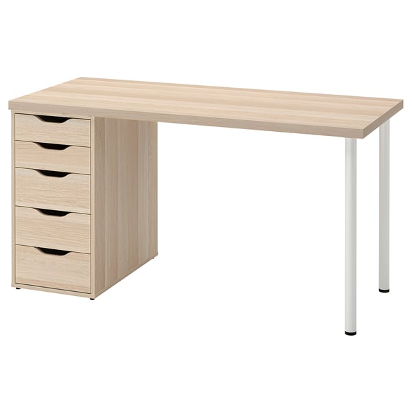 LAGKAPTEN / ALEX desk, white stained oak effect/white, 140x60 cm