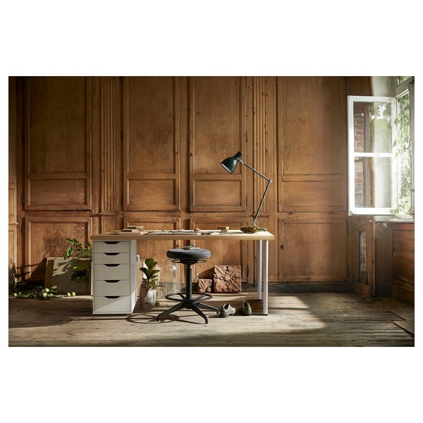 LAGKAPTEN / ALEX desk, white stained oak effect/white, 140x60 cm