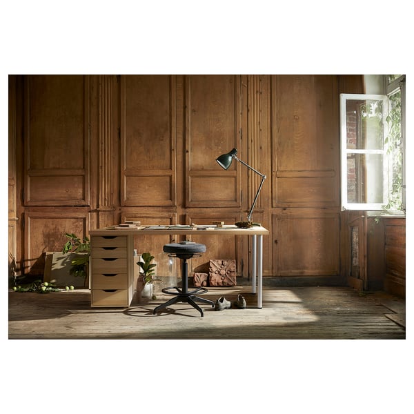 LAGKAPTEN / ALEX - Desk, white stained oak effect/white, 140x60 cm