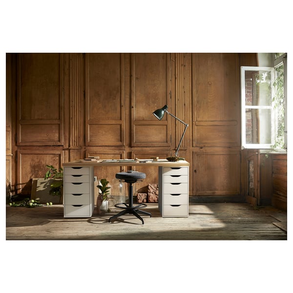 LAGKAPTEN / ALEX desk, white stained oak effect/white, 140x60 cm