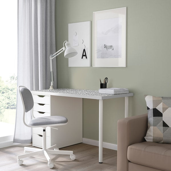 LAGKAPTEN / ALEX - Desk, organic shapes/black white,140x60 cm